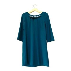 COP COPINE Blow Boat Neck Long Sleeve Embellished Mini Shift Dress Teal Small